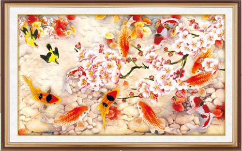 Cửu ngư quần hội là tranh vẽ 9 con cá đang bơi Cửu ngư quần hội là tranh vẽ 9 con cá đang bơi